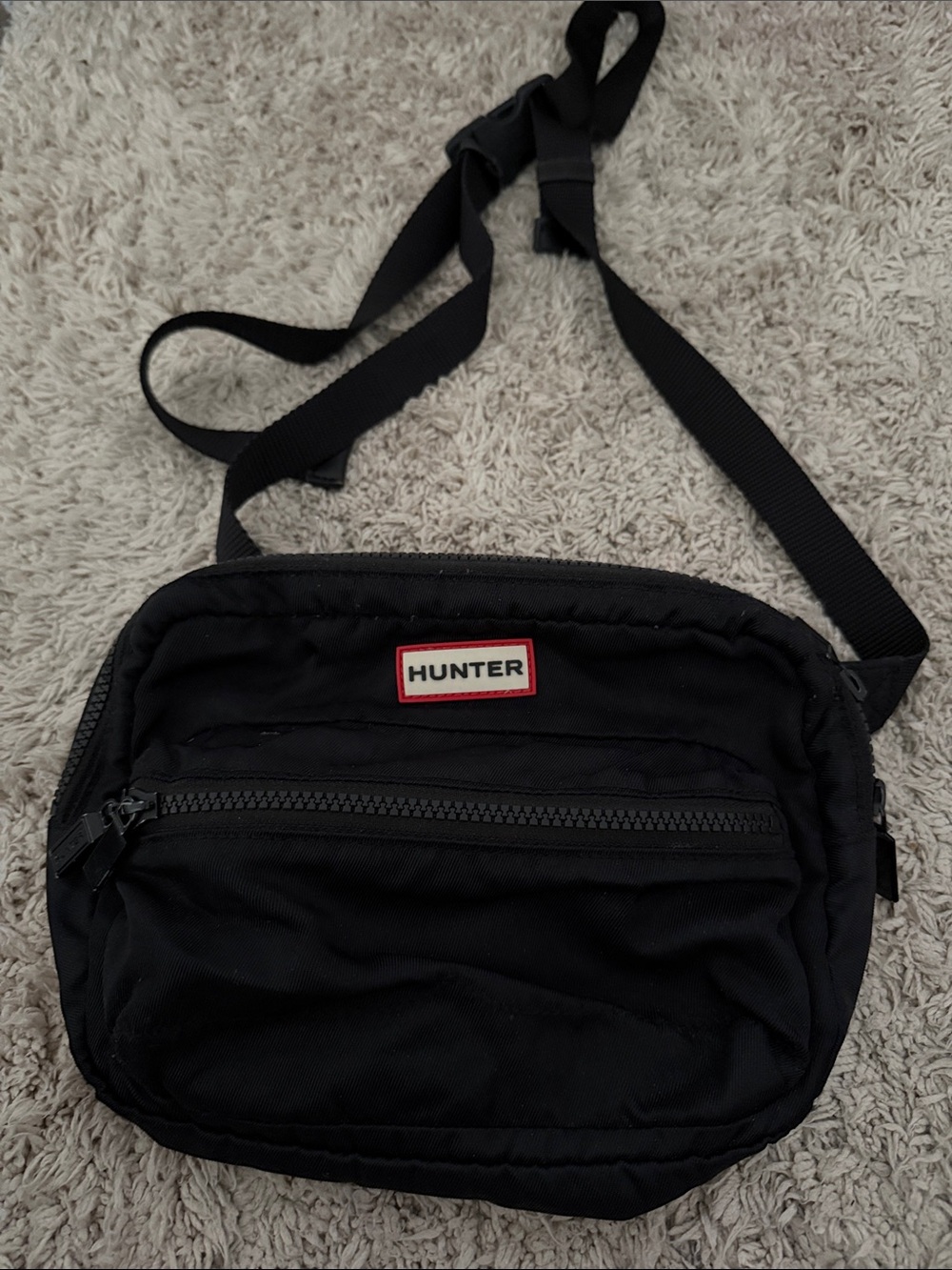 Hunter Black Crossbody Belt Bag with Red Logo Trim